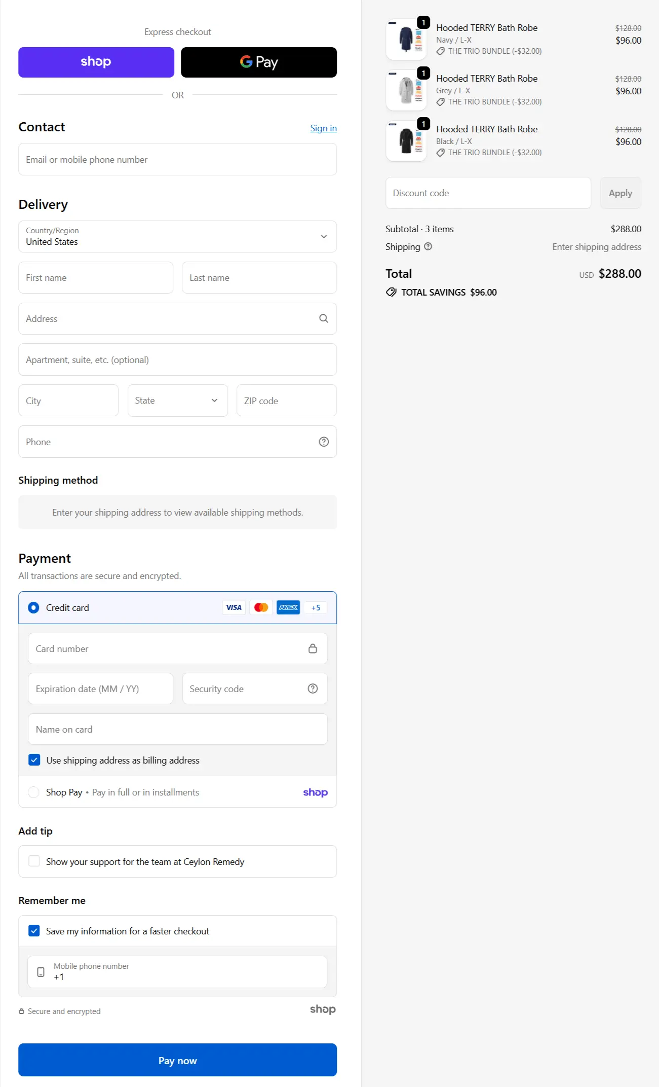 DudeRobe secure checkout page